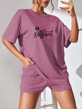 Mauve "Be Different" Heart Shorts Set