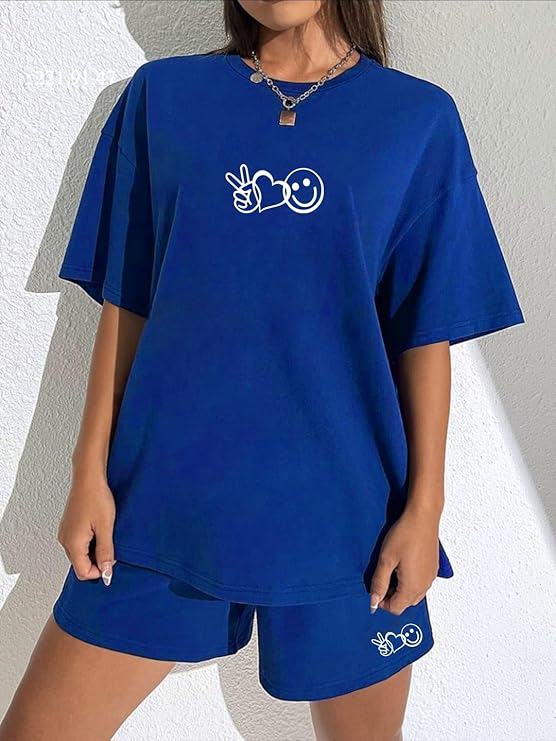 Royal Blue "Peace Love Smile" Shorts Set