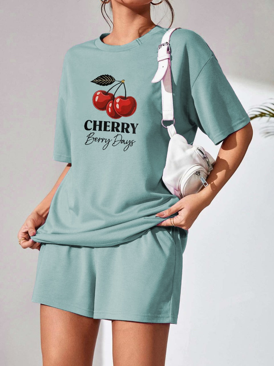 Sea Green "Cherry Berry Days" Shorts Set