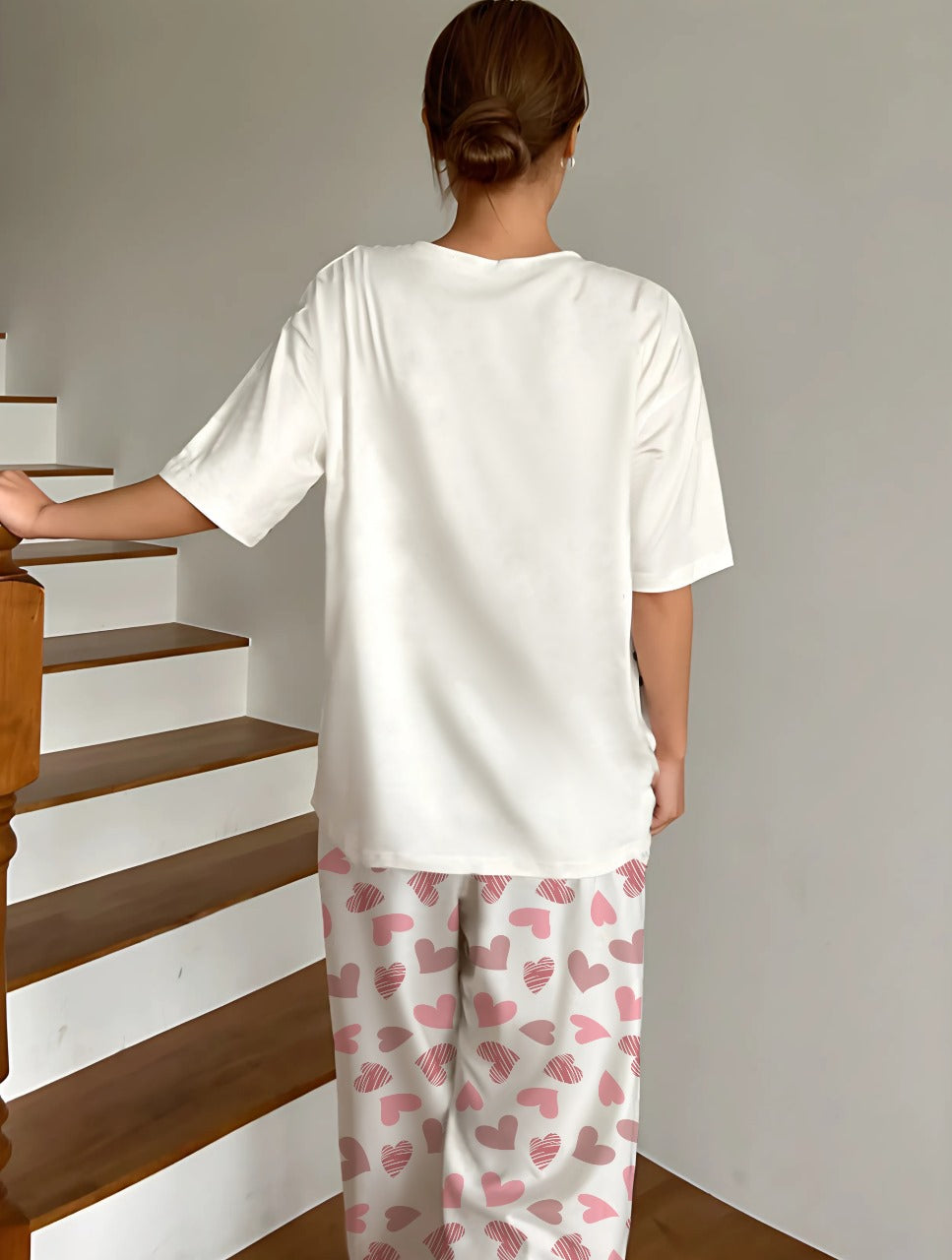 Cream Heart-Print Lounge Set