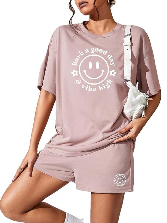Mauve "Vibe High" Smiley Shorts Set