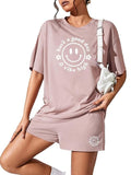 Mauve "Vibe High" Smiley Shorts Set