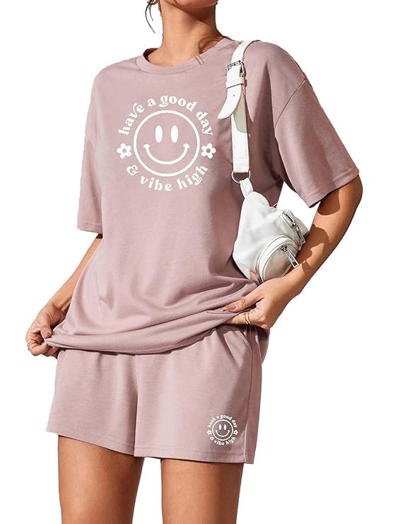 Mauve "Vibe High" Smiley Shorts Set