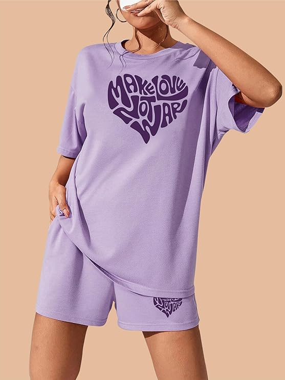 Lavender "Make Love Not War" Shorts Set