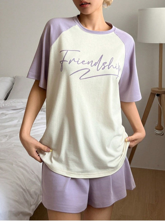 The Friendship Raglan Short Set | Lavender & Cream