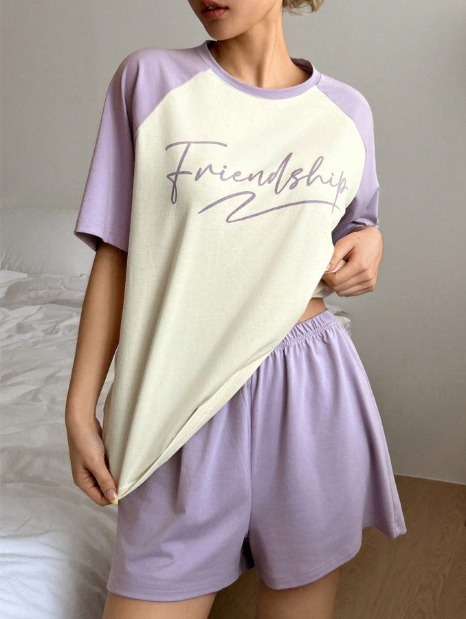 The Friendship Raglan Short Set | Lavender & Cream